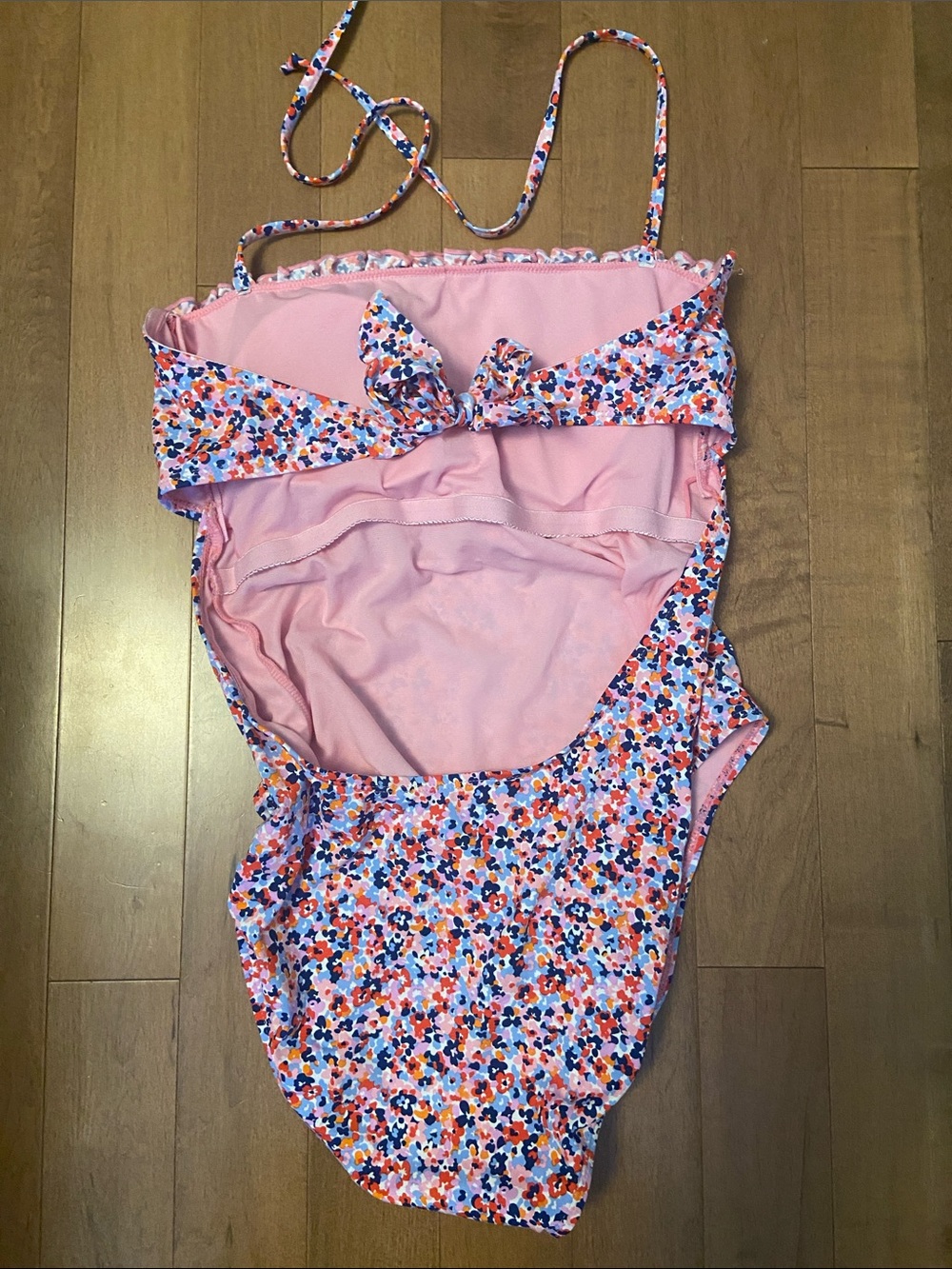 Ardene Pink Multicolor Floral One-Piece Swimsuit with Tie back